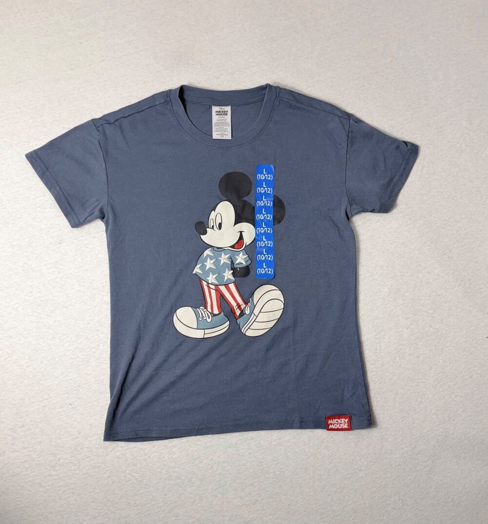 Disney Mickey Mouse American Embroidered Stars T-Shirt Boy’s Size L 10/12 Blue